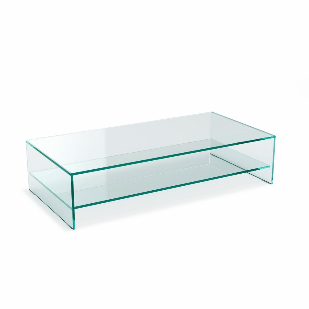 Rectangular Crystal Glass Coffee Table With Shelf Glassdomain within sizing 1000 X 1000