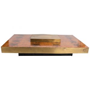 Rectangular Low Brass Center Wooden Coffee Table With Brass Trim For regarding size 1900 X 1900