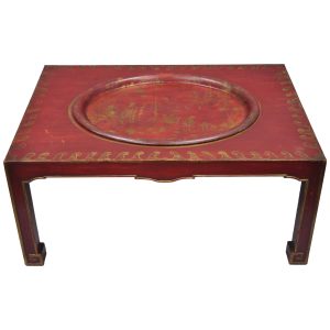 Red Chinoiserie Oriental Coffee Table With Removable Tole Metal throughout proportions 3000 X 3000