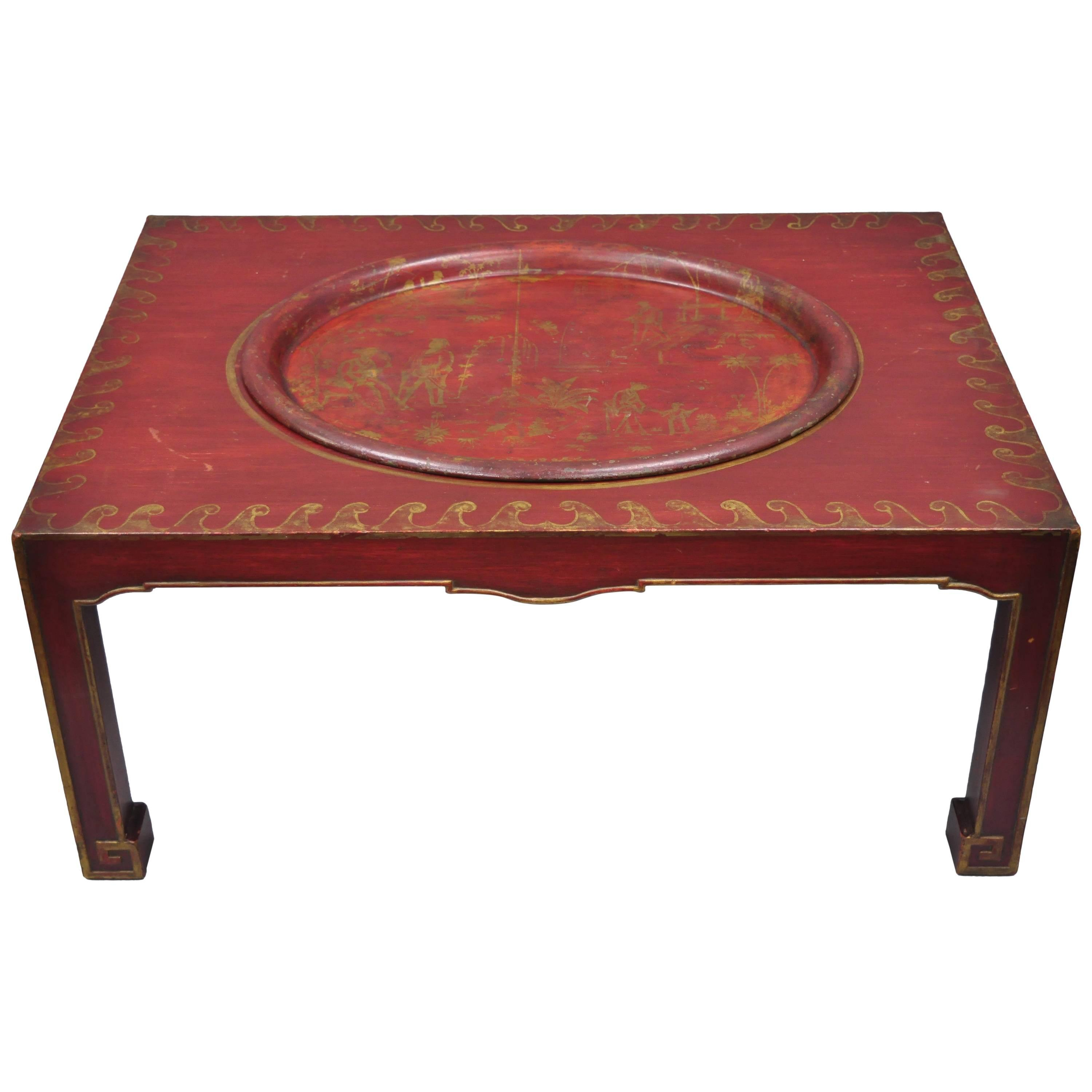 Red Chinoiserie Oriental Coffee Table With Removable Tole Metal throughout proportions 3000 X 3000