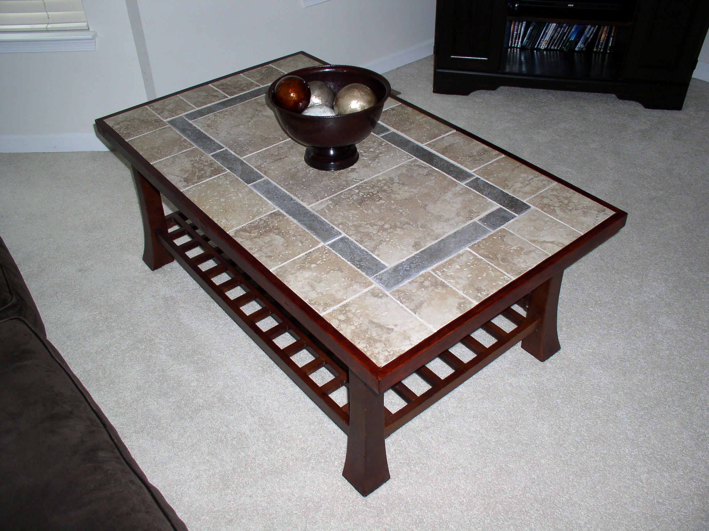 Refinished Coffee Table With A Tile Top And New Wood Moulding My throughout size 2288 X 1712