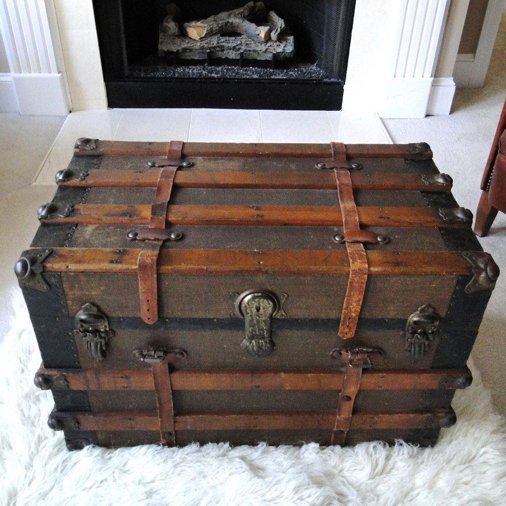 Reserved For Eric Large Antique Steamer Trunk Coffee Table Flat Top for dimensions 1000 X 1000