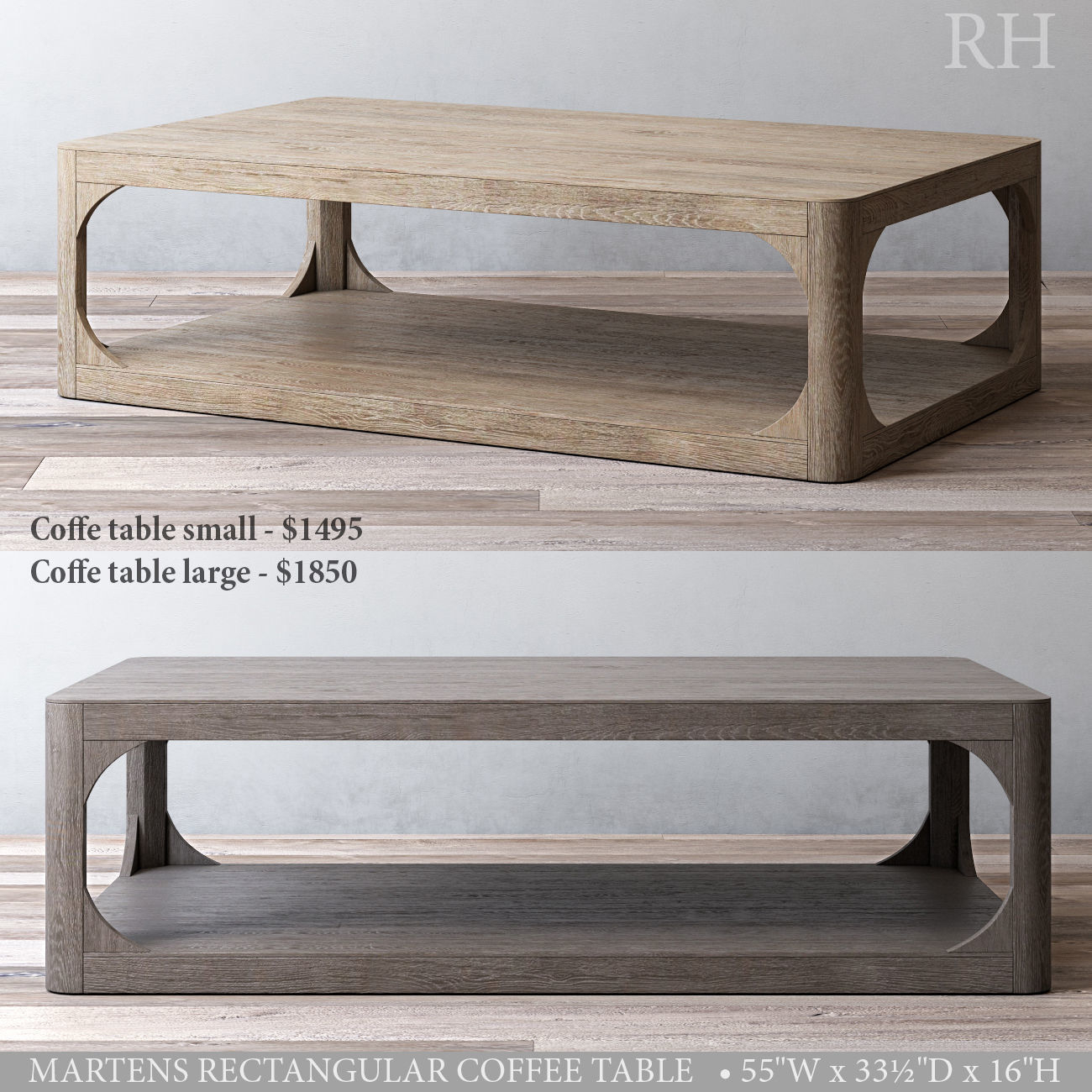 Rh Martens Rectangular Coffee Table Loft 3d Model for proportions 1300 X 1300