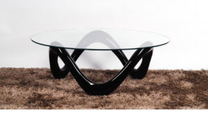 Round Glass Coffee Table With Black High Gloss Base Homegenies intended for measurements 1280 X 720