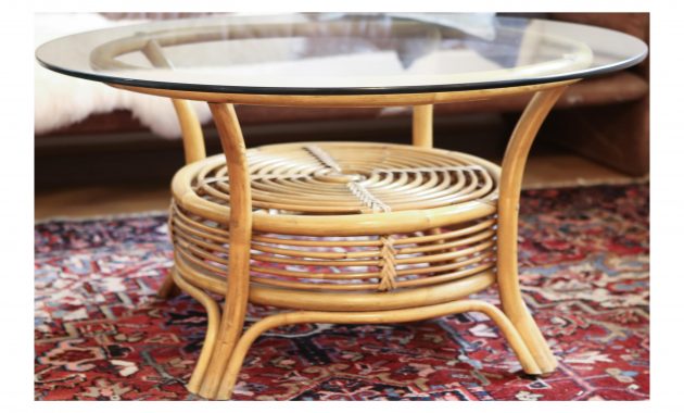 Round Wicker Coffee Table With Glass Top • Display Cabinet