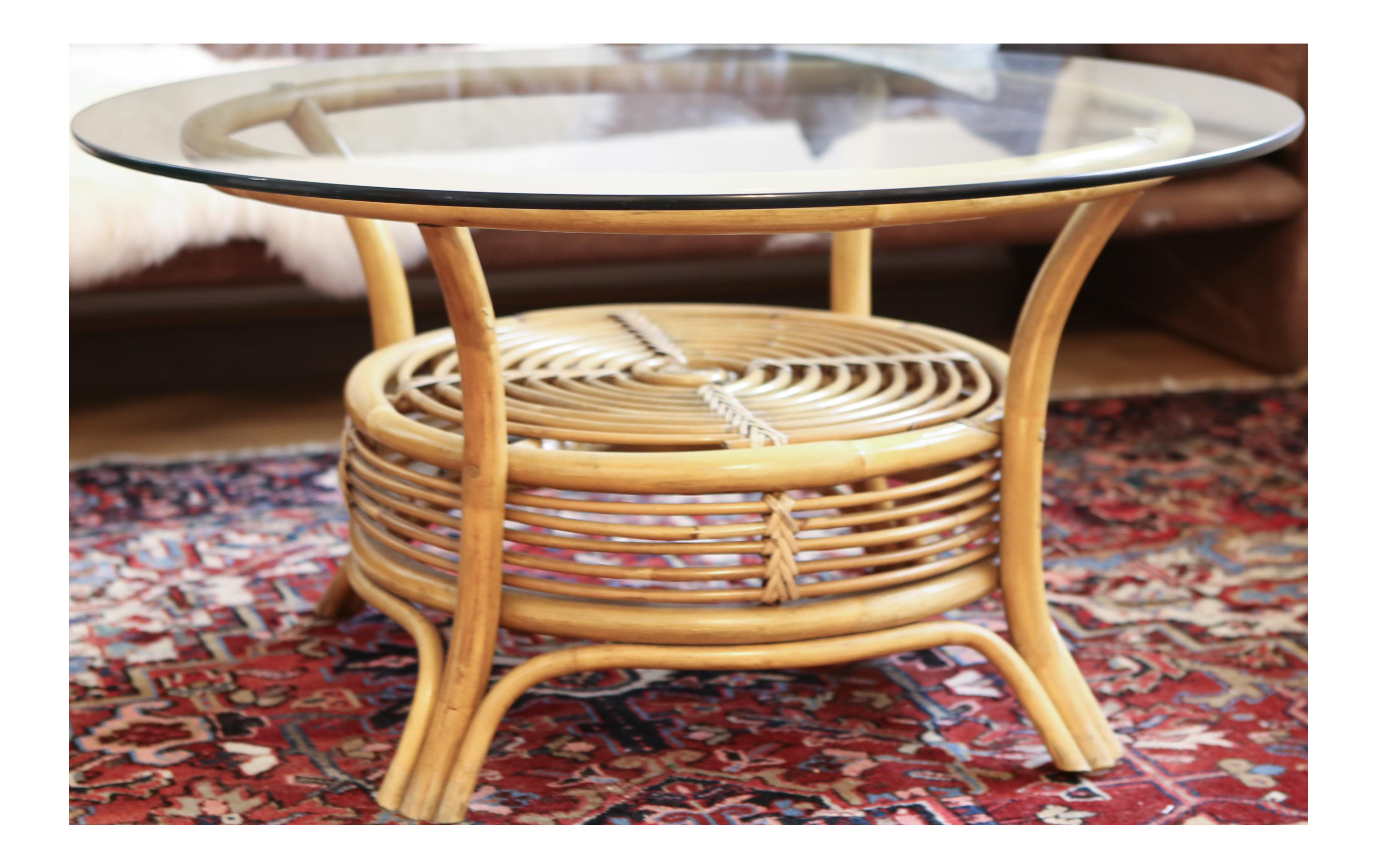 Round Wicker Coffee Table : Handcrafted Twisted Round Rattan Coffee