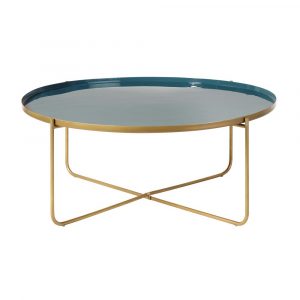 Round Teal And Gold Metal Coffee Table Galet Maisons Du Monde inside size 1000 X 1000