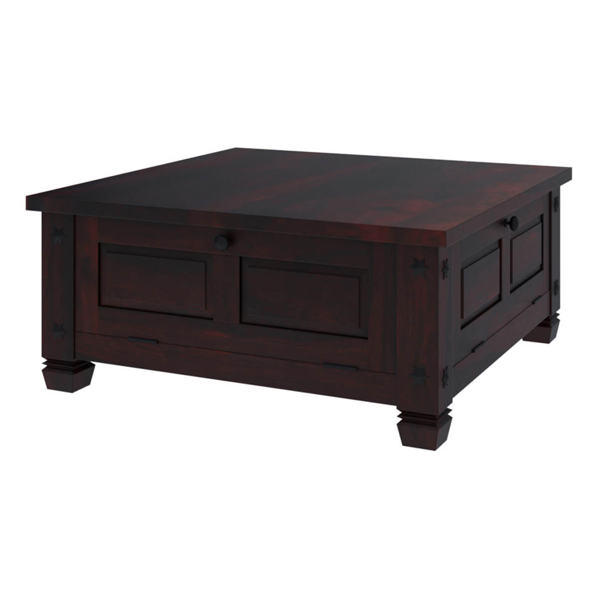 Russet Solid Wood 4 Doors Square Rustic Coffee Table With Storage intended for proportions 1200 X 1200