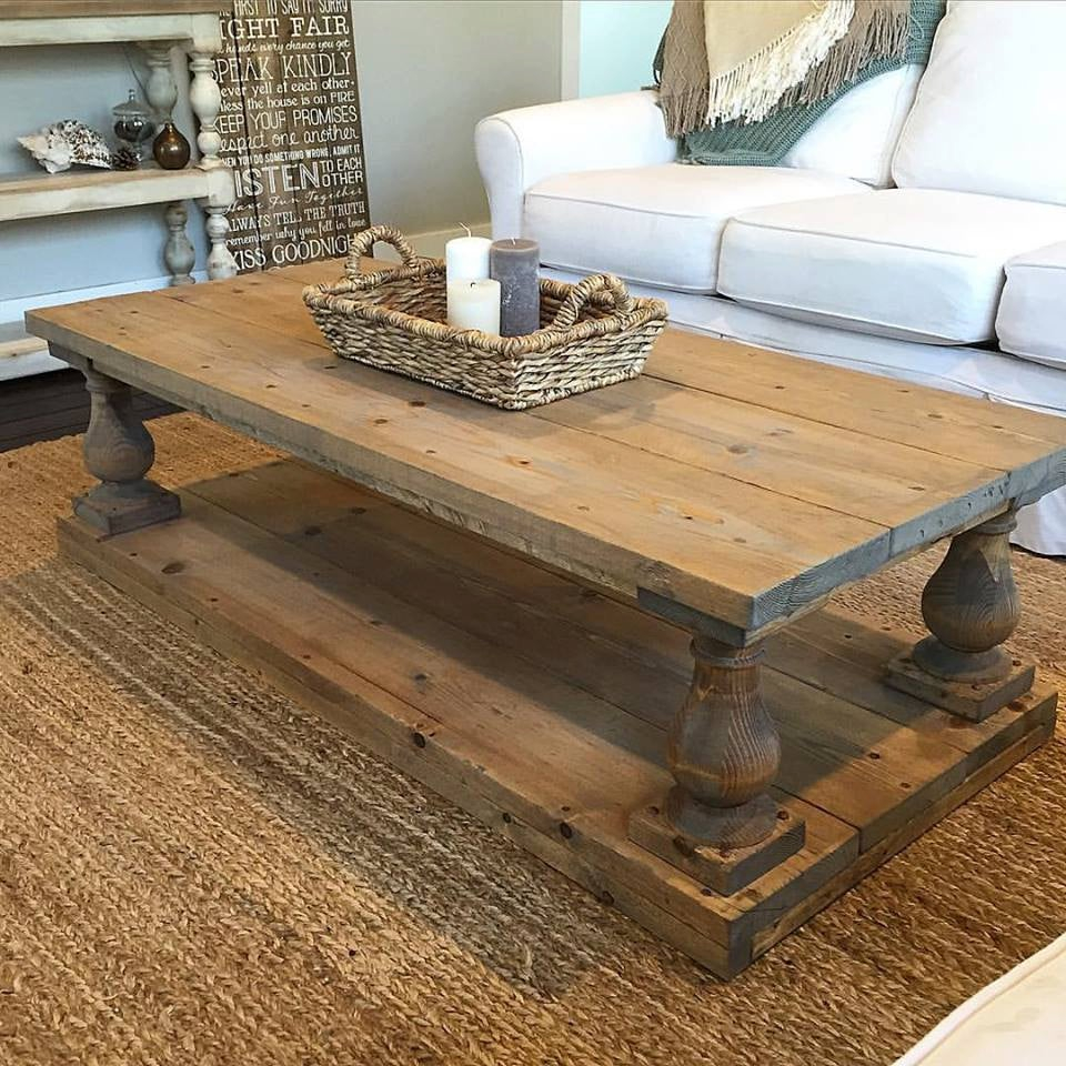 Rustic Baluster Wide Plank Coffee Table Etsy inside sizing 960 X 960