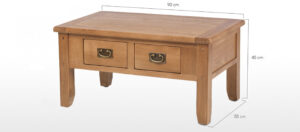 Rustic Oak Small 2 Drawer Coffee Table Quercus Living regarding dimensions 2500 X 1103