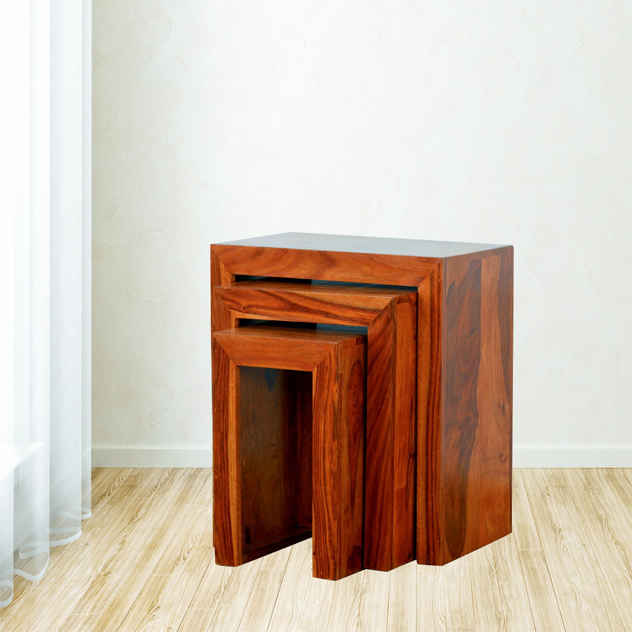 Sheesham Solid Wood Cube Nesting Coffee Tables Set Of 3 Lm pertaining to measurements 1280 X 1280