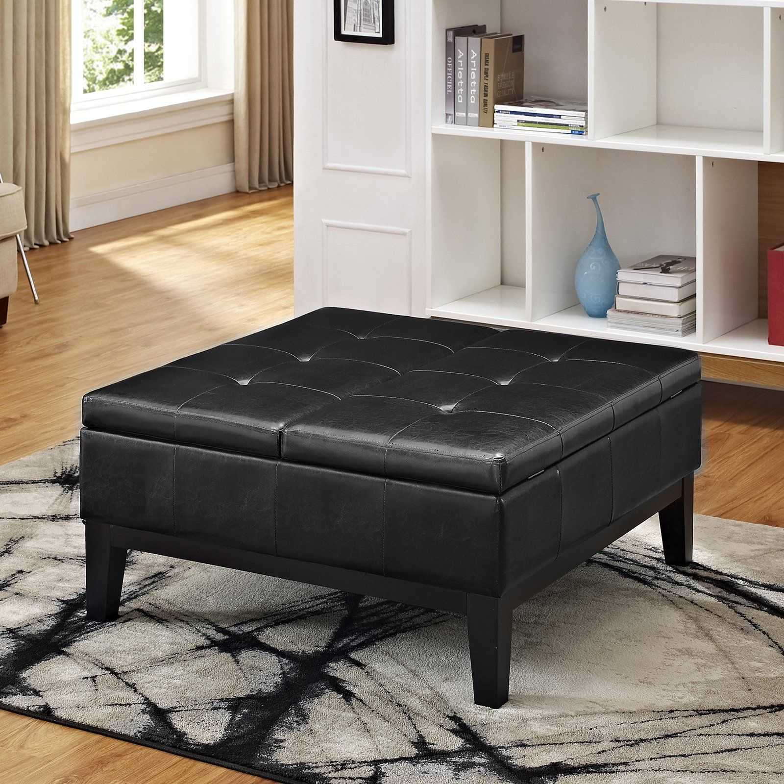 Simpli Home Dover Faux Leather Coffee Table Storage Ottoman with sizing 1600 X 1600
