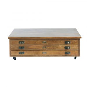 Solid Mango Wood 3 Drawer Wheeled Coffee Table Hipster Maisons Du throughout dimensions 1000 X 1000