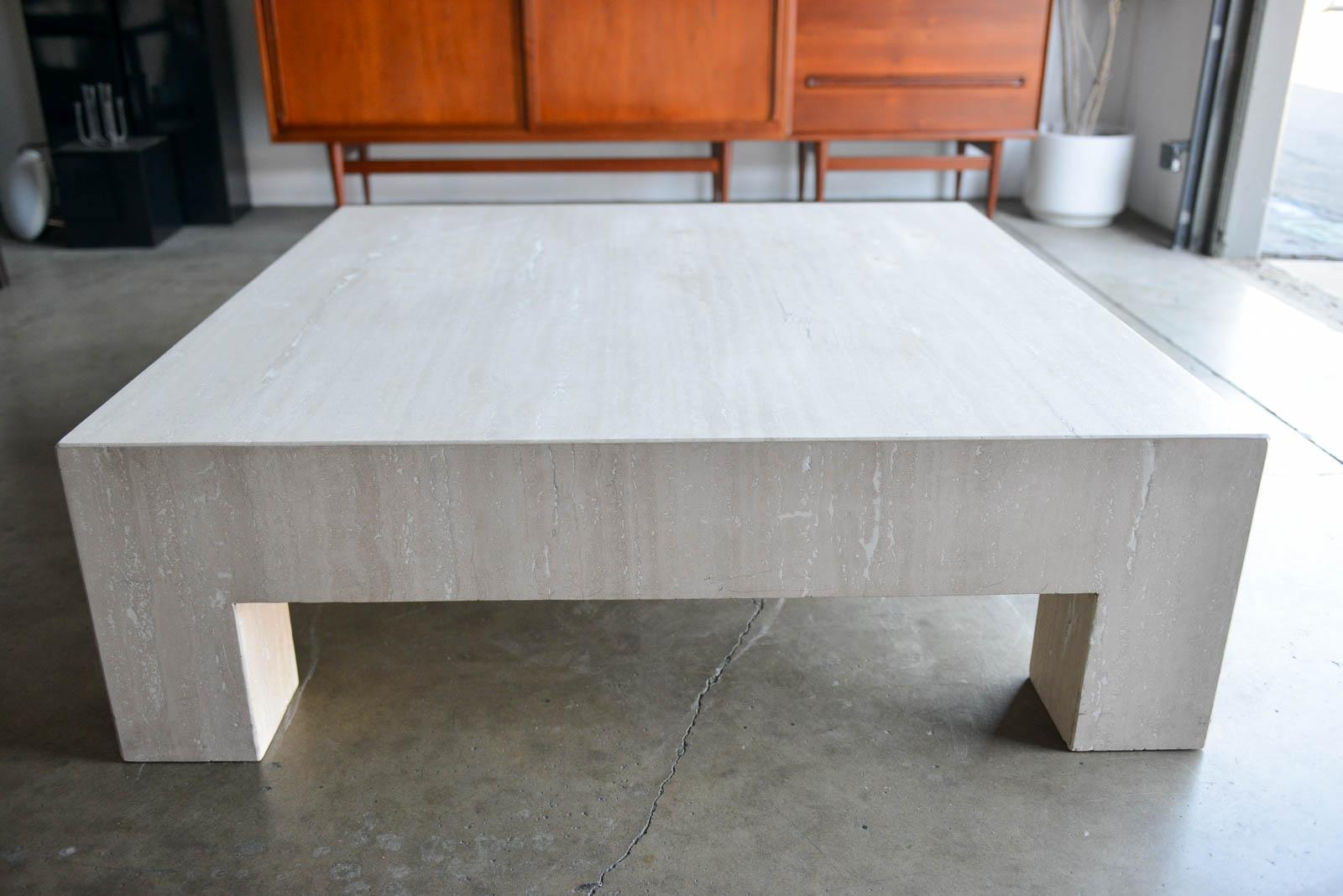 Square Travertine Coffee Table Circa 1980 At 1stdibs inside proportions 1600 X 1068