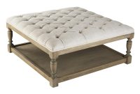 Square Tufted Linen Natural Oak Coffee Table Ottoman Kathy Kuo Home with regard to dimensions 1000 X 1021