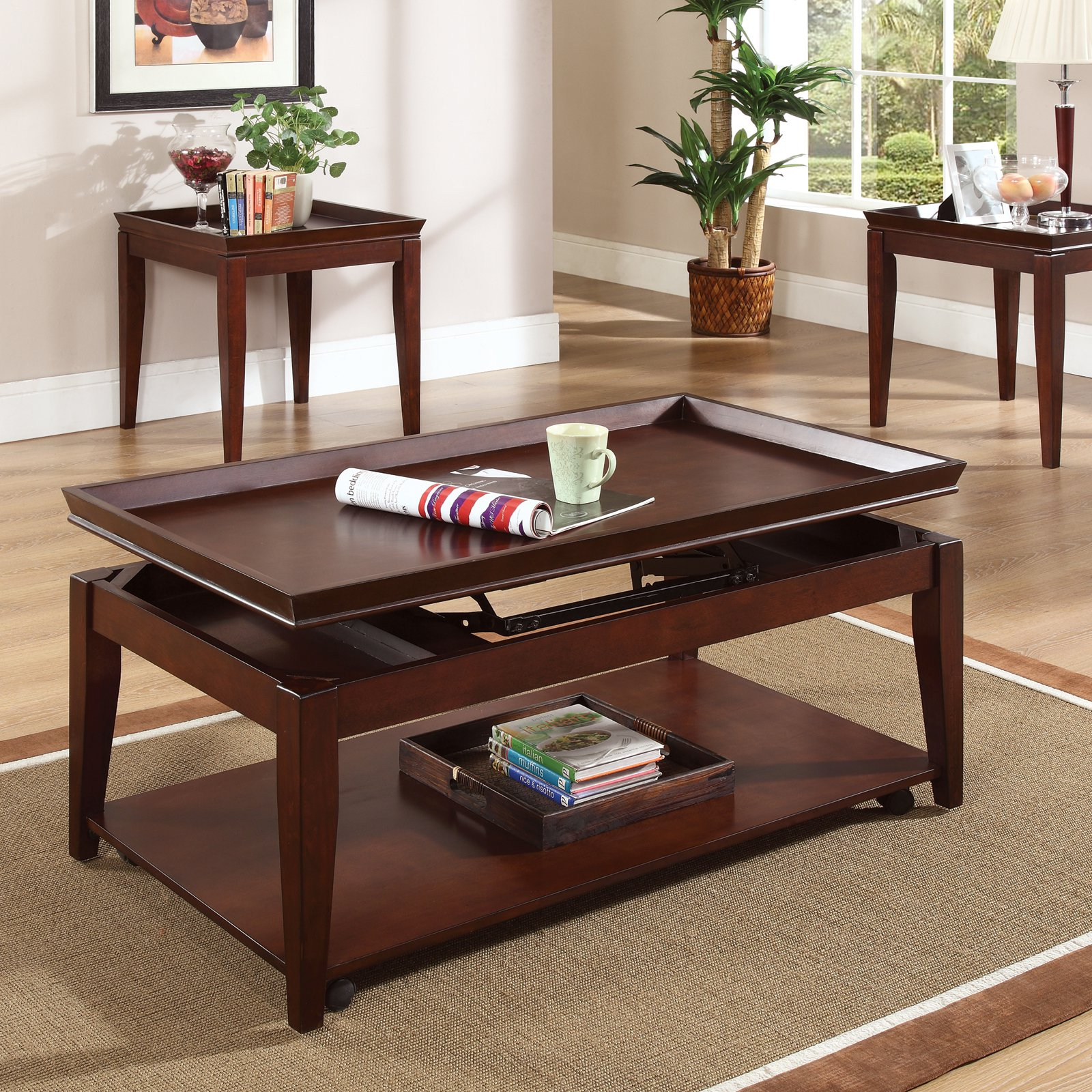Steve Silver Clemens Rectangular Cherry Wood Lift Top 3 Piece Coffee in dimensions 1600 X 1600