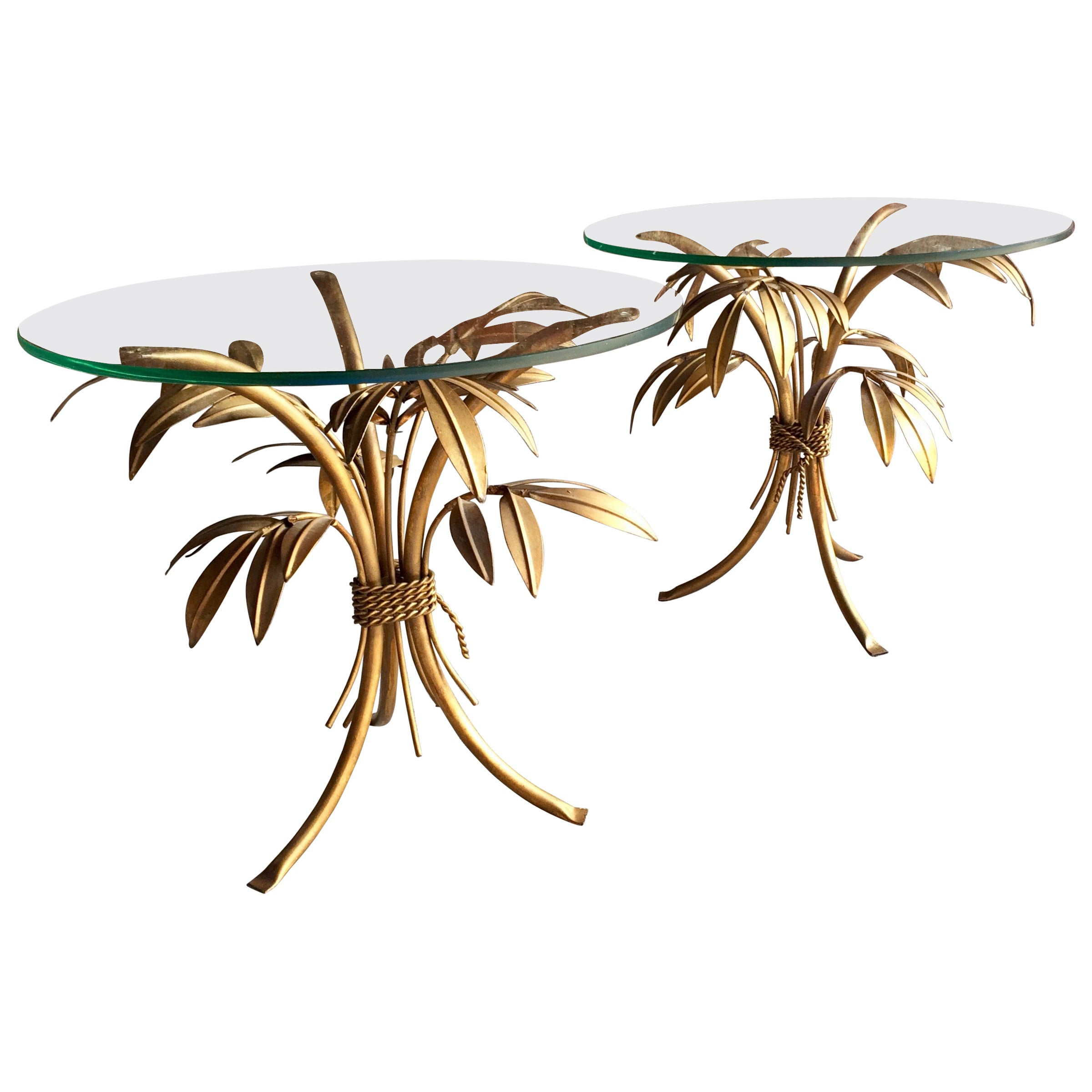 Stunning Hans Kgl Gold Palm Tree Side Tables Pair Hollywood Regency intended for sizing 2400 X 2400