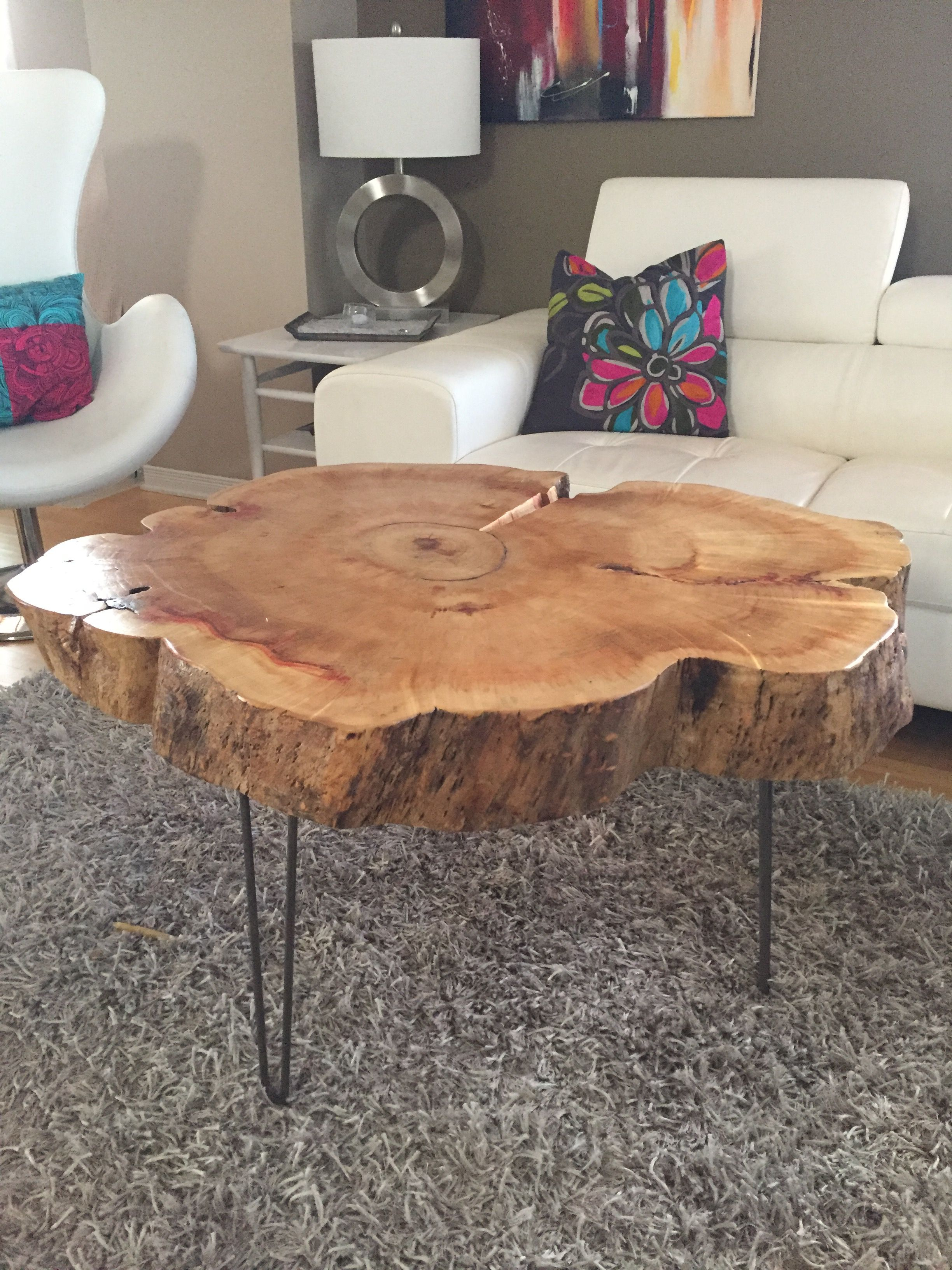 Tree Trunk Table With Metal Legs Wood Coffee Table With Hairpin inside measurements 2448 X 3264