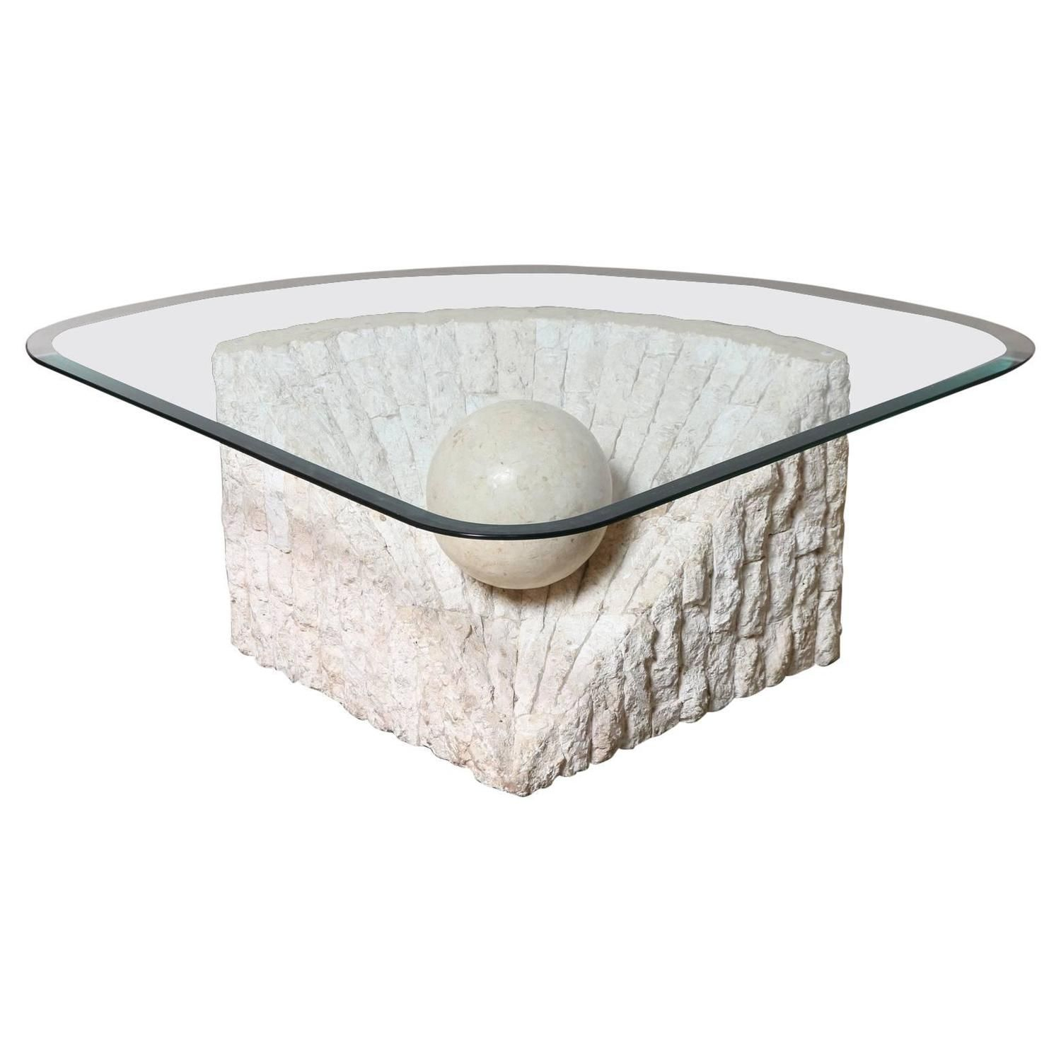 Triangular Marble And Travertine Coffee Table With Beveled Edge intended for size 1500 X 1500