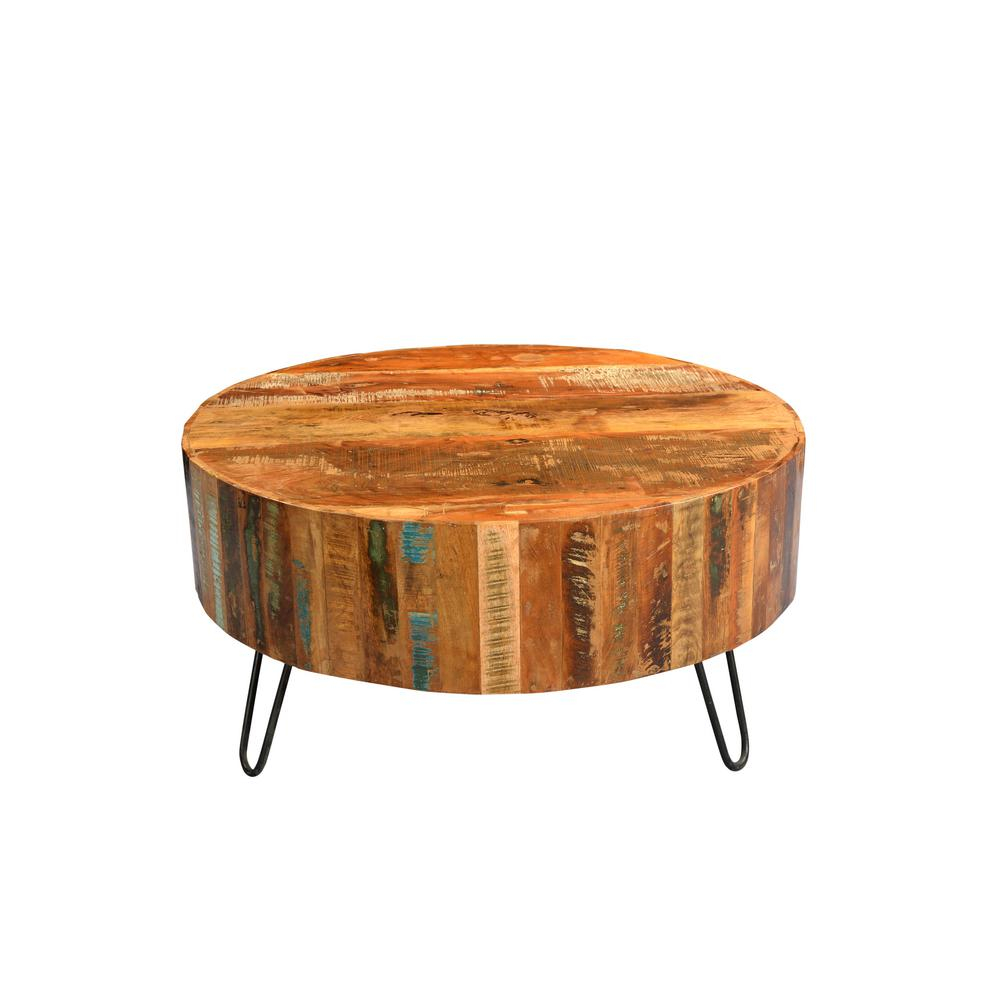 Tulsa Multi Colored Reclaimed Wood Round Coffee Table With Hairpin inside size 1000 X 1000