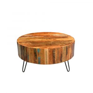 Tulsa Multi Colored Reclaimed Wood Round Coffee Table With Hairpin regarding measurements 1000 X 1000