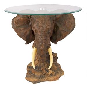 Unique Furniture Round Glass Top Side Table African Elephant Tusk in dimensions 900 X 900