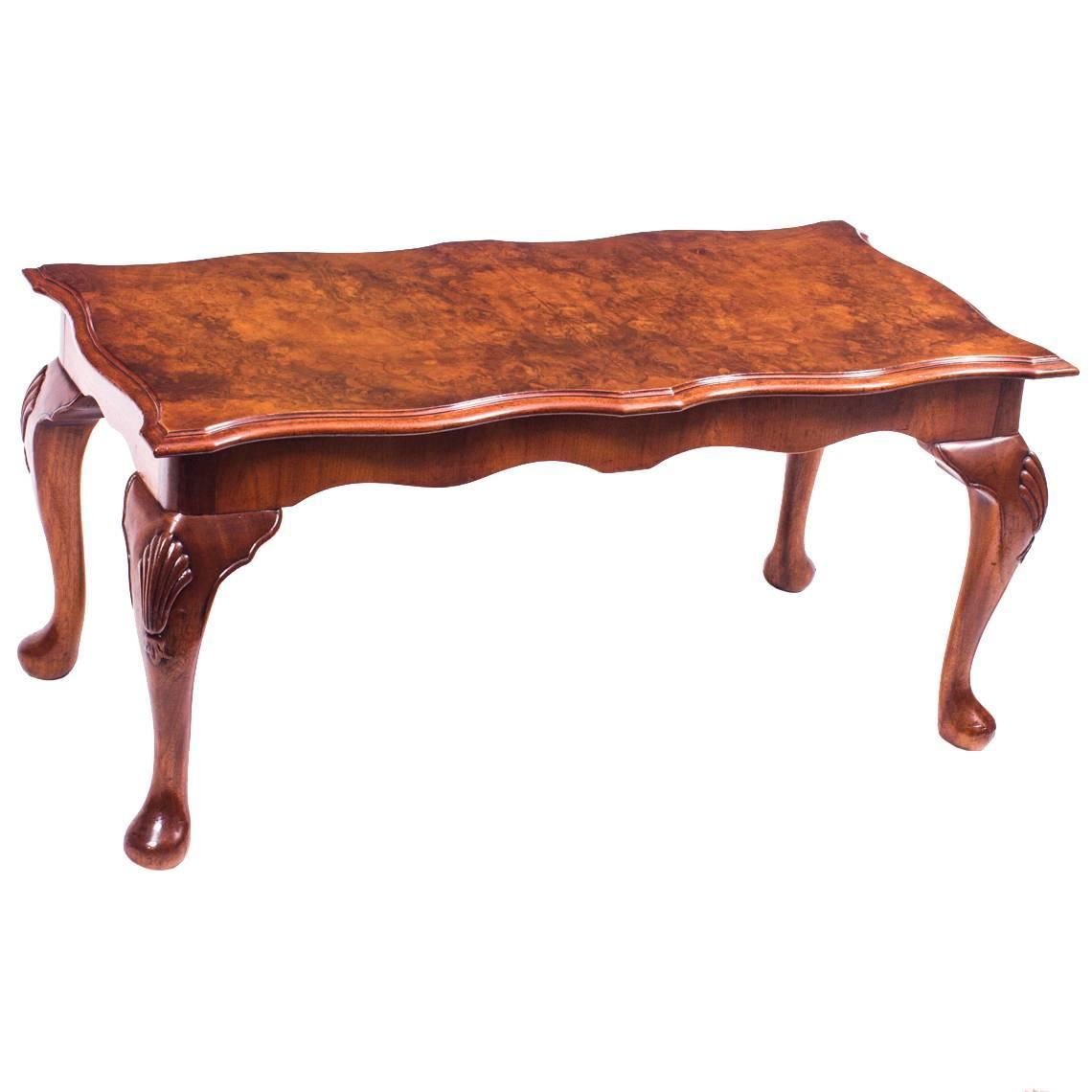 Vintage Burr Walnut Queen Anne Style Coffee Table Mid 20th Century inside size 1140 X 1140