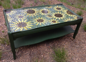 Vintage Coffee Table Updated With Paint Mosaic Sunflower Top My with measurements 2431 X 1742