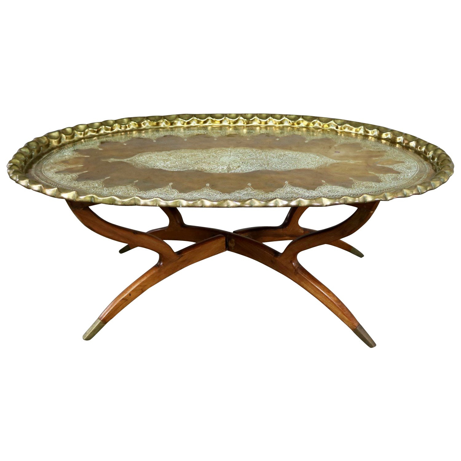 Vintage Indian Moroccan Style Oval Tray Top Spider 4 Leg Coffee throughout proportions 1500 X 1500