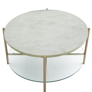 We Furniture 32 Round Coffee Table White Marble Top Glass Shelf intended for measurements 1200 X 1200