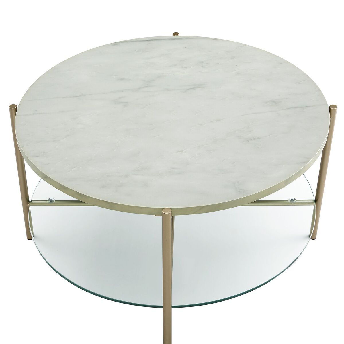 We Furniture 32 Round Coffee Table White Marble Top Glass Shelf intended for measurements 1200 X 1200