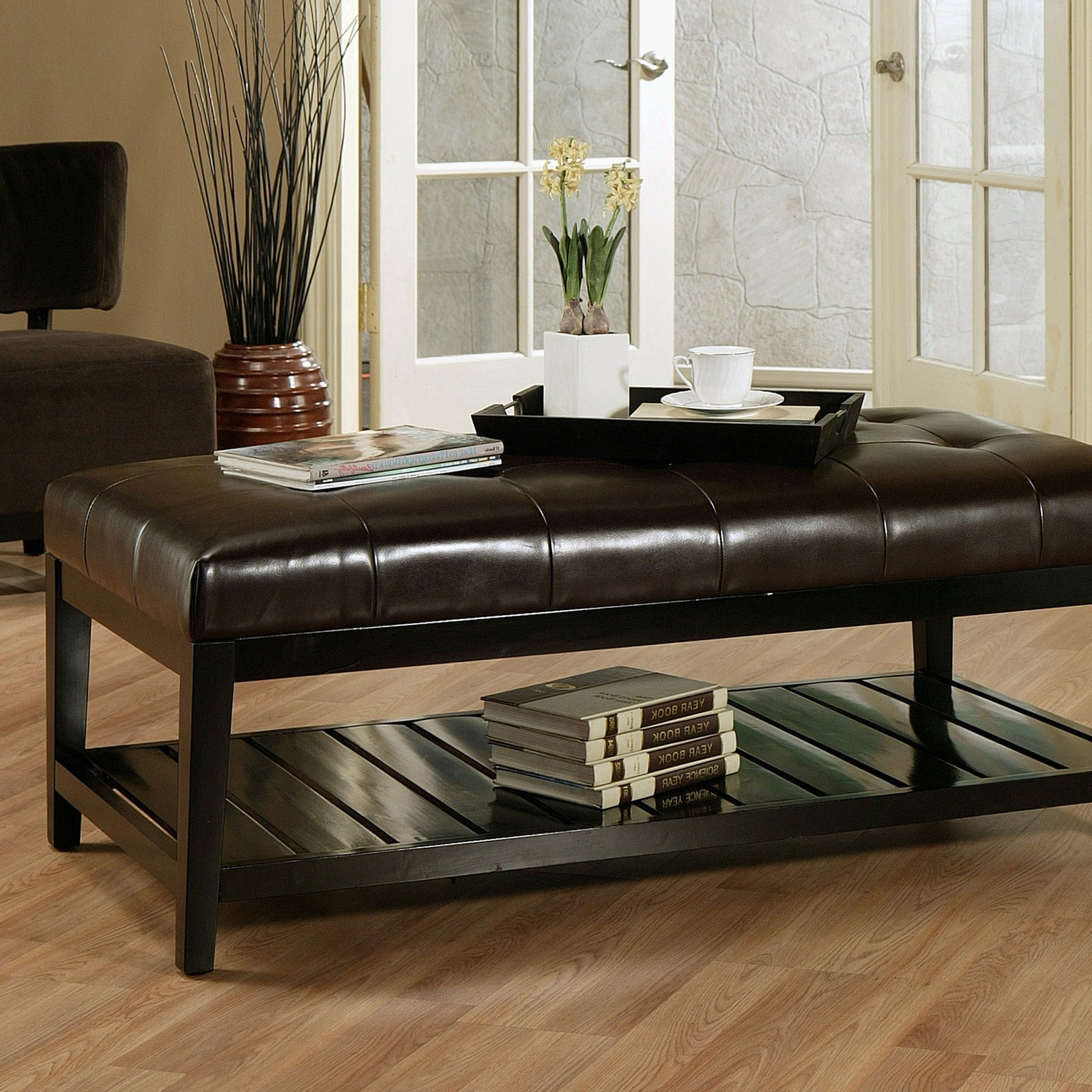Winslow Bicast Tufted Leather Coffee Table Ottoman Walmart for size 1600 X 1600