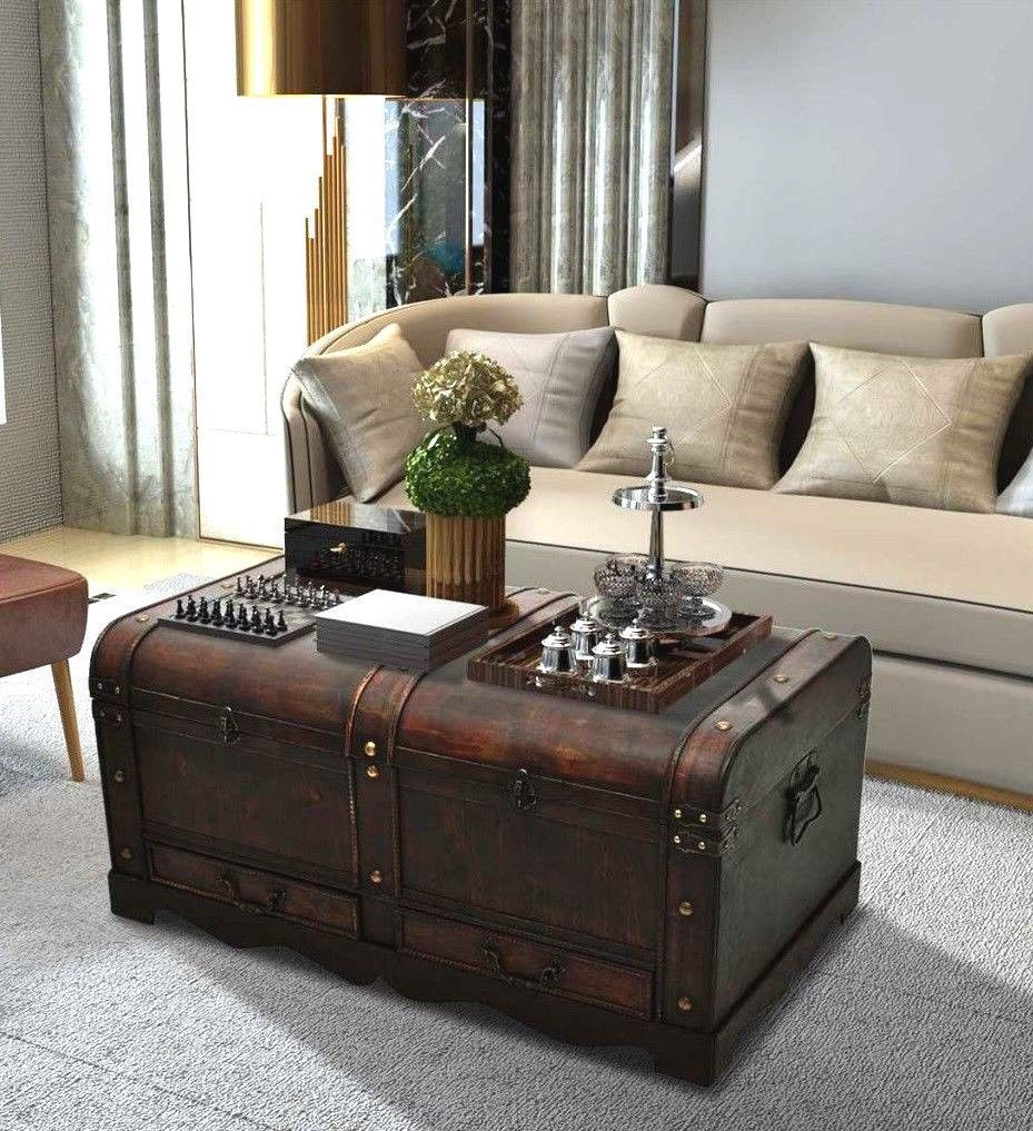 Wood Treasure Chest Vintage Coffee Table Storage Trunk Antique intended for dimensions 929 X 1017