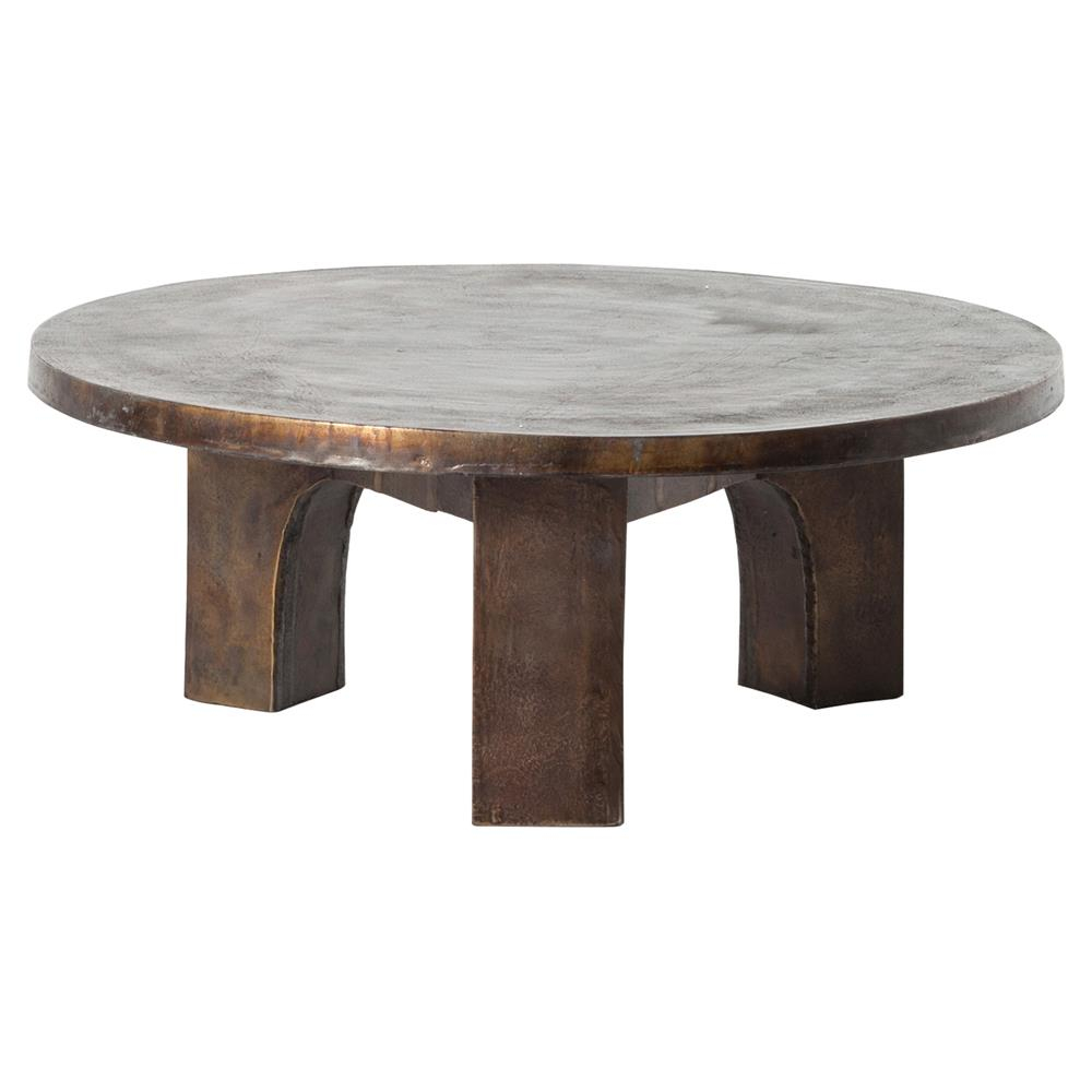 Ziah Industrial Loft Antique Rust Round Coffee Table Kathy Kuo Home for measurements 1000 X 1000