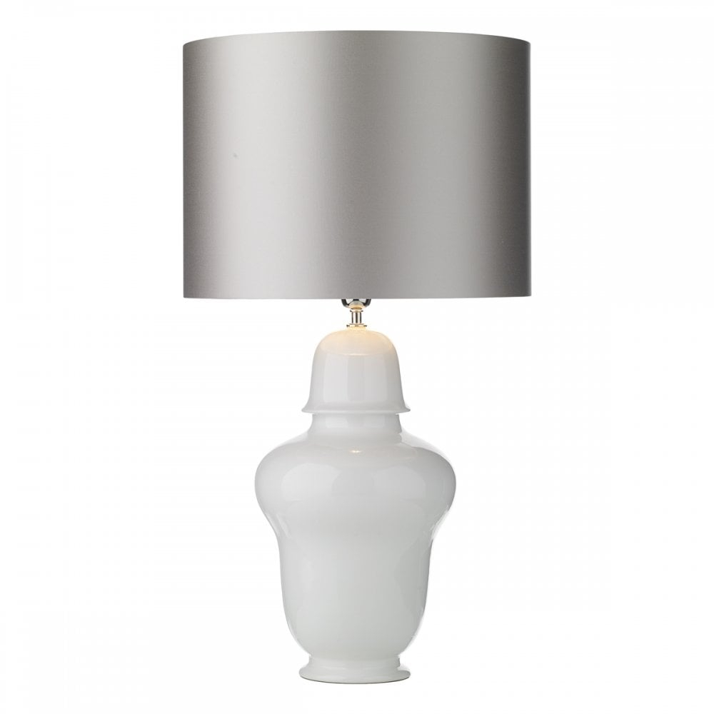 Vaughn Gloss White Ceramic Temple Jar Table Lamp With Shade Small throughout measurements 1000 X 1000 Vaughn Gloss White Ceramic Temple Jar Table Lamp With Shade Small throughout measurements 1000 X 1000