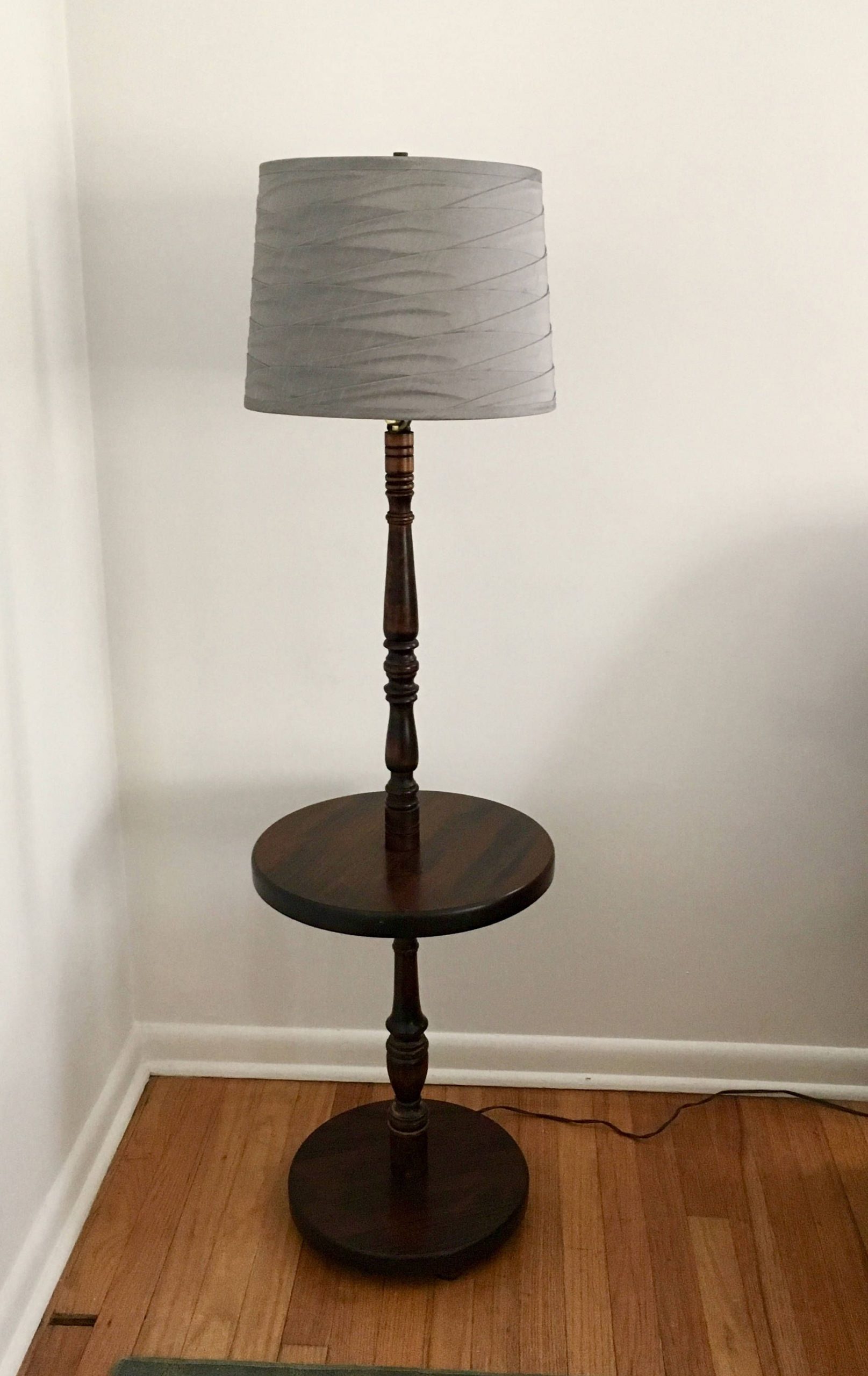 Vintage Wood Side Table With Lamp Attached • Display Cabinet