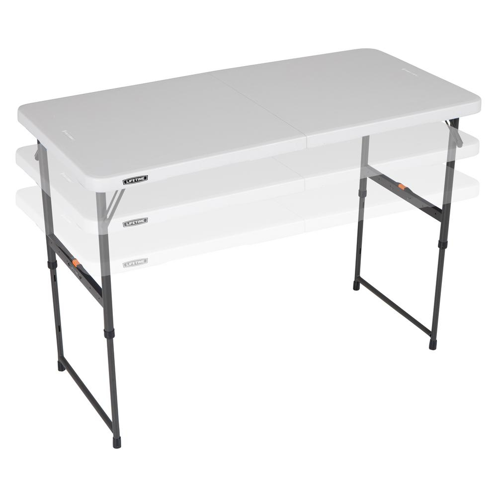 Lifetime 48 In Almond Plastic Adjustable Height Fold In Half Folding Table inside measurements 1000 X 1000 Lifetime 48 In Almond Plastic Adjustable Height Fold In Half Folding Table inside measurements 1000 X 1000