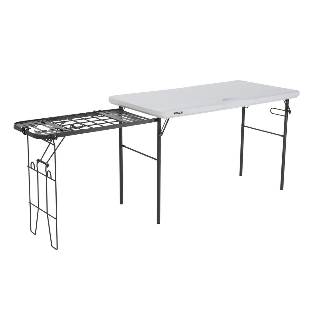 Lifetime 48 In White Granite Plastic Folding Banquet Table With Metal Grill Rack with size 1000 X 1000